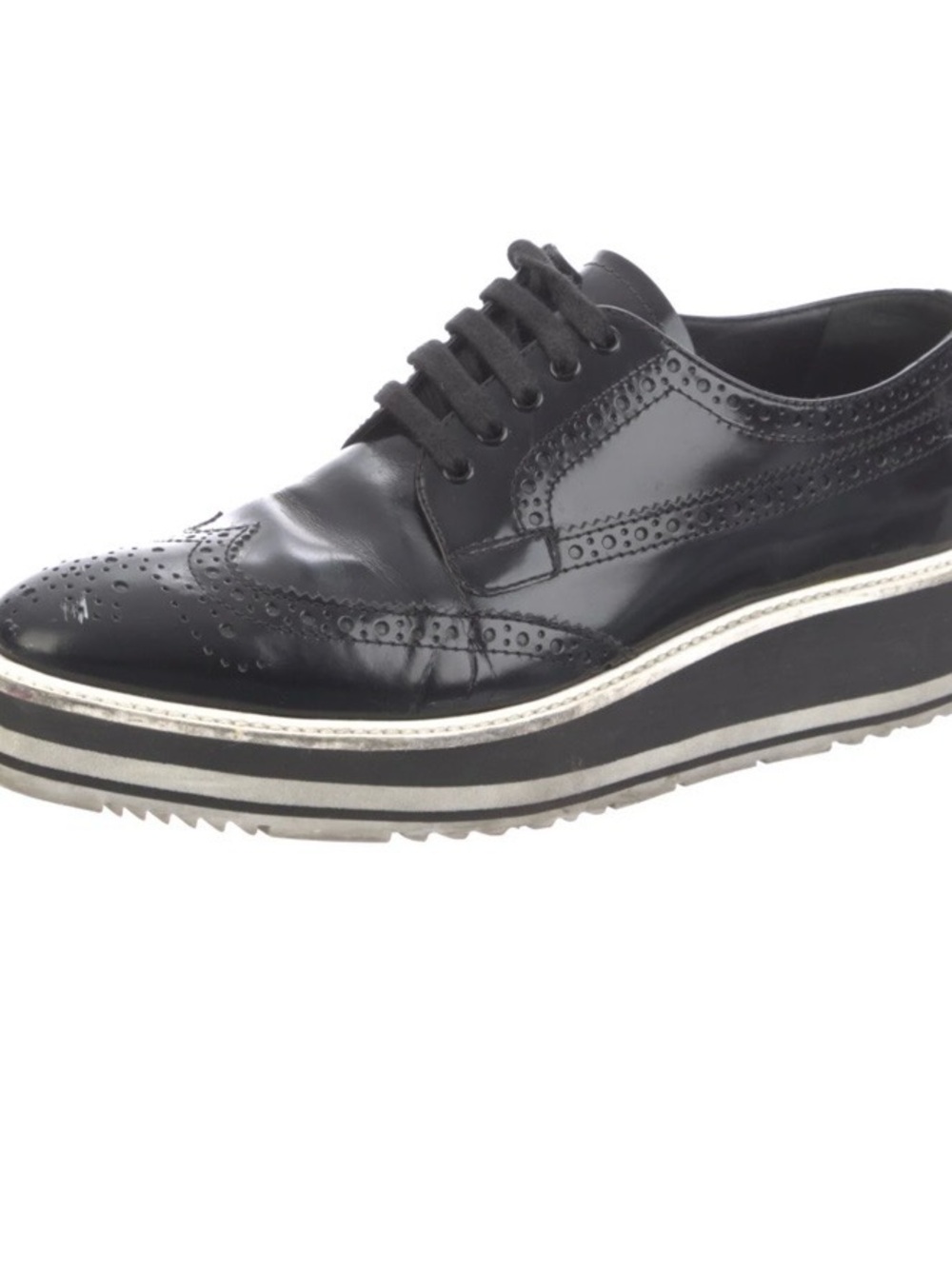 Women's Prada Vintage Black wingtip Platform Brogue Loafers size 38